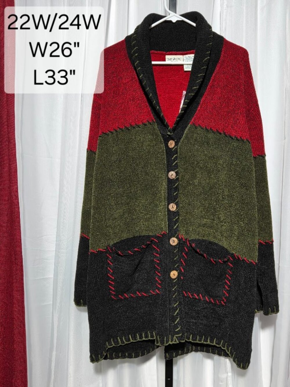 White Stag Woman Plus Size 22W/24W Colorblock Chunky Knit Cardigan Sweater